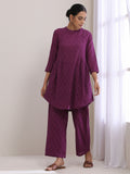 trueBrowns Plum Purple Dobby Gathers Co-Ord Set