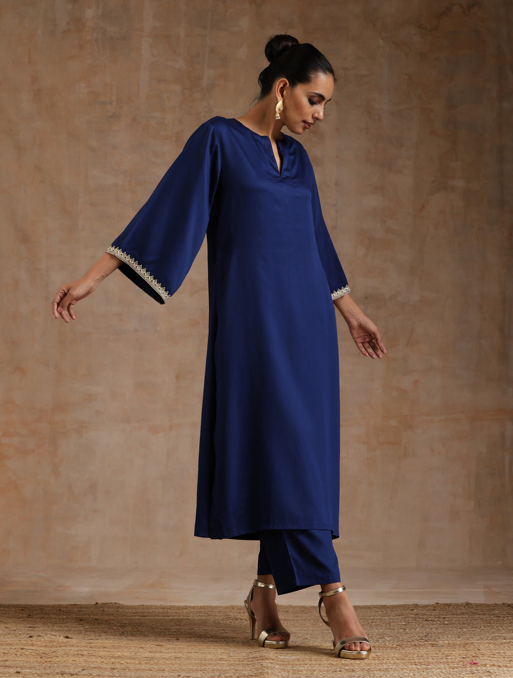 trueBrowns Midnight Blue Modal Satin Relax Kurta Set