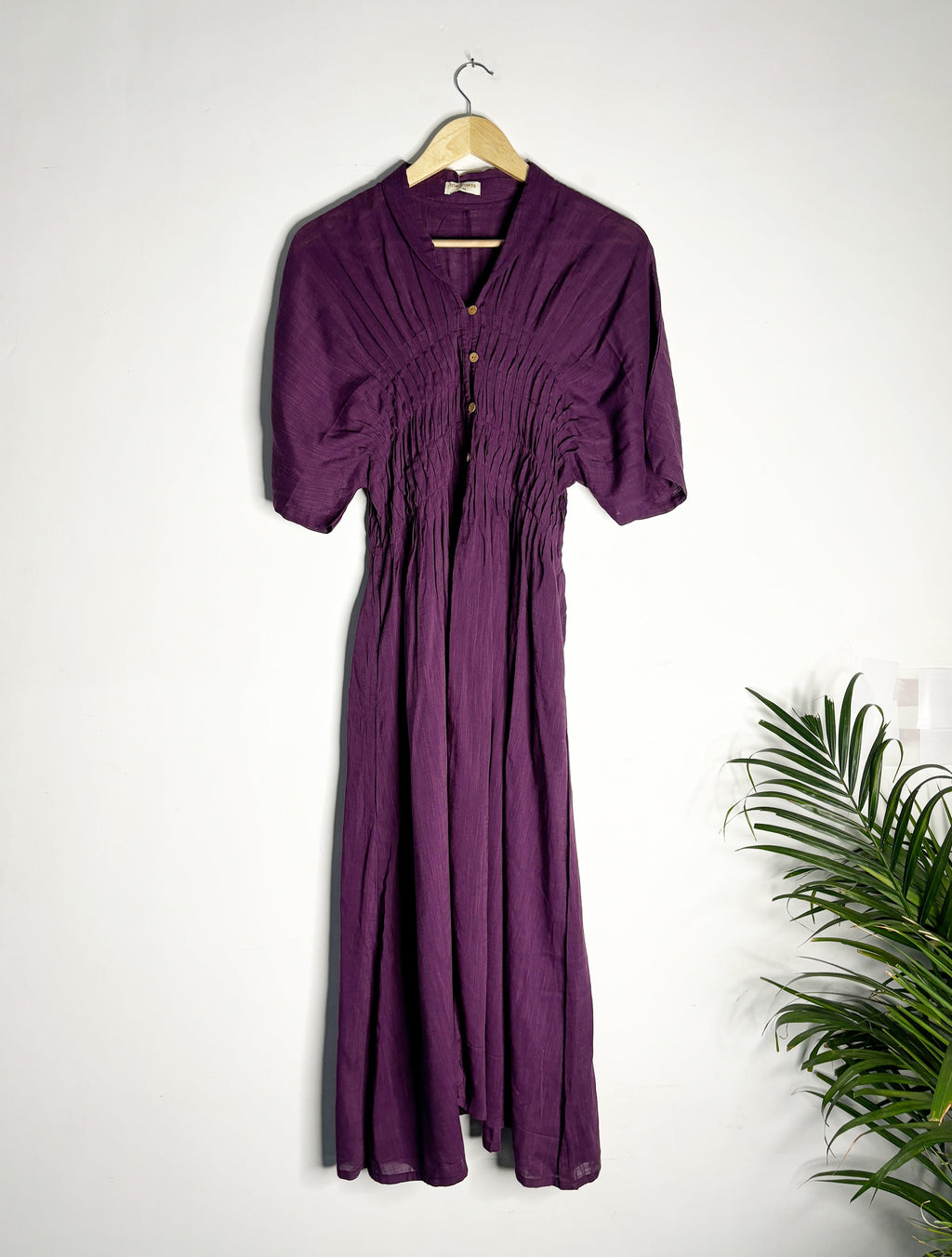 trueBrowns Purple Slub Pleated Kurta