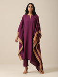 trueBrowns Plum Purple Slub Texture High Low Kaftan Pant Set
