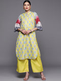 Ahalyaa Women's Yellow Pure Blend Digital Printed Kurta Palazzo Set