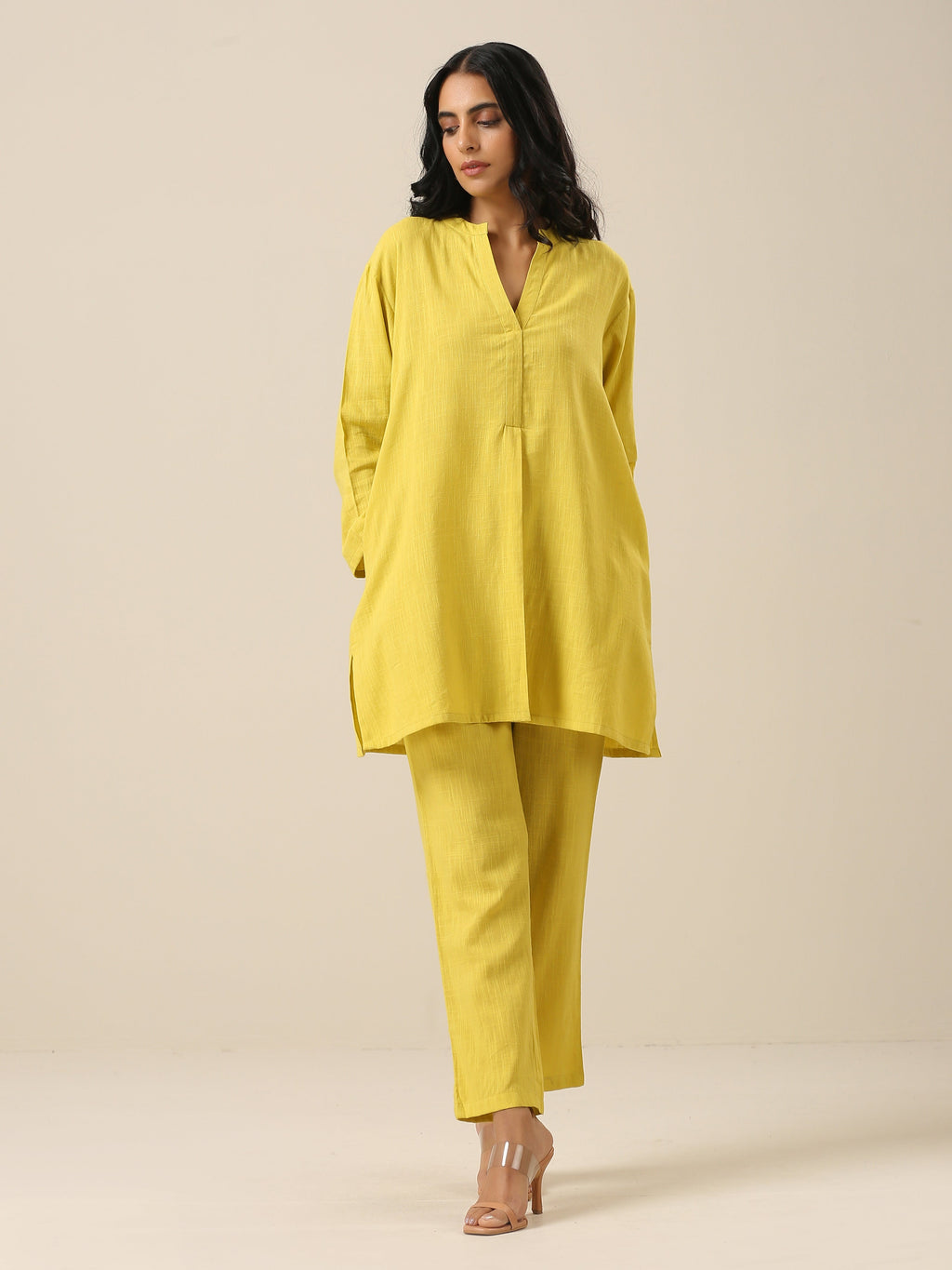 trueBrowns Lime Slub Texture Relax Fit Co-Ord Set