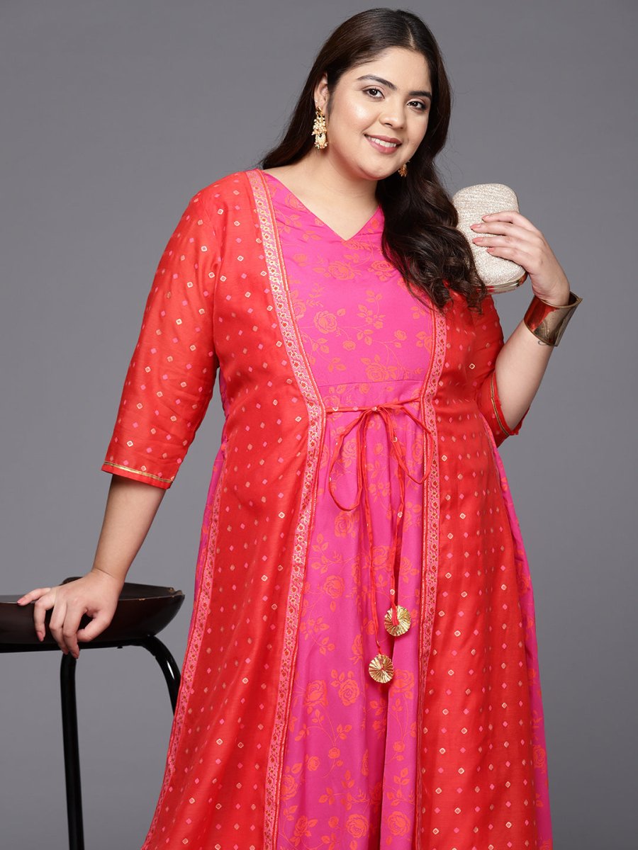 Ahalyaa Plus Size V-neck Maxi Ethnic Dress