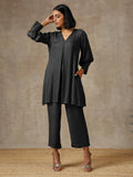 trueBrowns Black Solid Textured Co-Ord Set