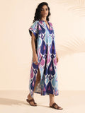 trueBrowns Blue Cotton Ikat Oversized Dress
