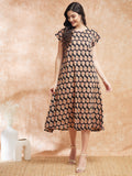 InWeave Women's Black Small Paisley Kalamkari A Line Dress