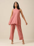 trueBrowns Light Mauve Slub Textured Sleeveless Short Co-Ord Set