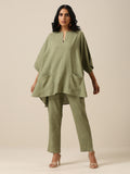 trueBrowns Sage Slub Texture Boxy Fit High Low Co-Ord Set