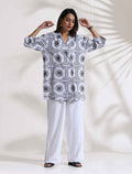 trueBrowns White Cotton Print Jacket Co-ord Set