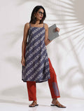 trueBrowns Grey Cotton Print Highslit Kurta Set
