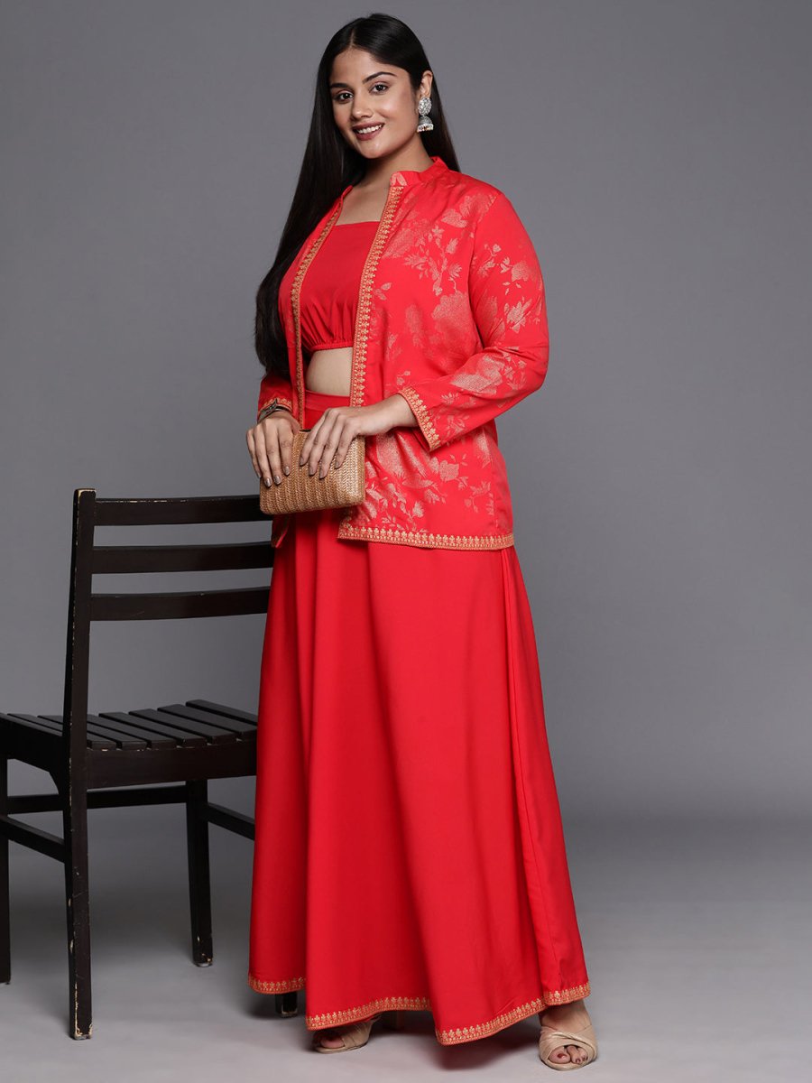 Ahalyaa Plus Size Ethnic Top & Skirt with Shrug