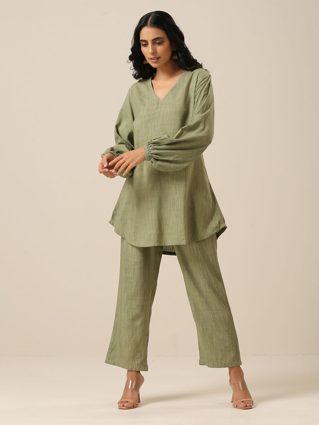 trueBrowns Sage Slub Textured Short Co-Ord Set