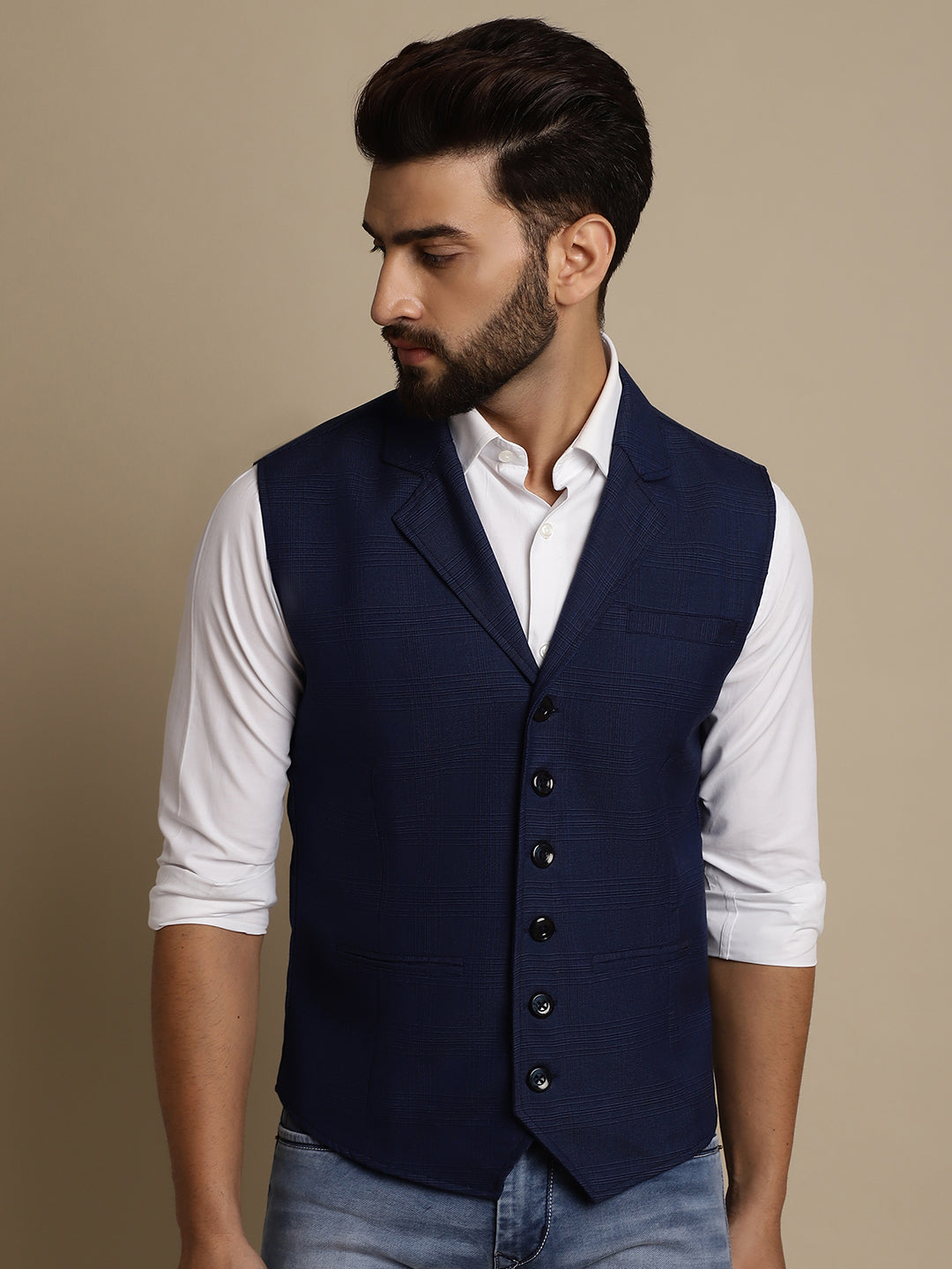 Even Apparels Men's Blue Waistcoat with Notched Lapel