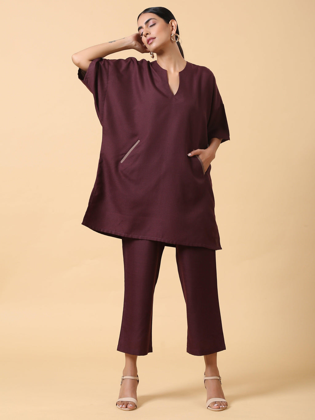 trueBrowns Cotton Linen Purple Boxy Fit Co-Ord Set