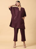 trueBrowns Cotton Linen Purple Boxy Fit Co-Ord Set