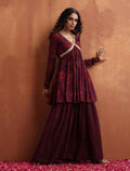 trueBrowns Purple Floral Print Sharara Set