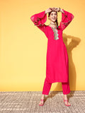 InWeave Women's Fuschia Organza Sleeve Gota Work Kurta Set