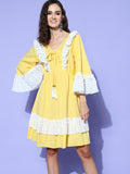 InWeave Women's Yellow Lacy Short Dress