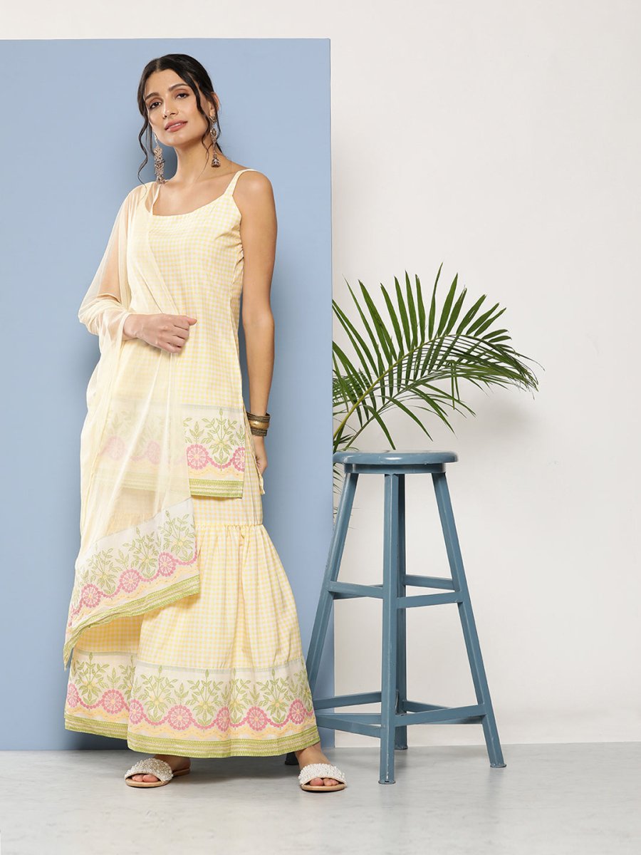Ahalyaa Women Yellow Kurta with Sharara & With Dupatta