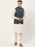 Jompers Men's Kurta Pyjama With Teal Blue Solid Nehru Jacket