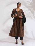 trueBrowns Black Cotton Print Pleated Flared Kurta Set