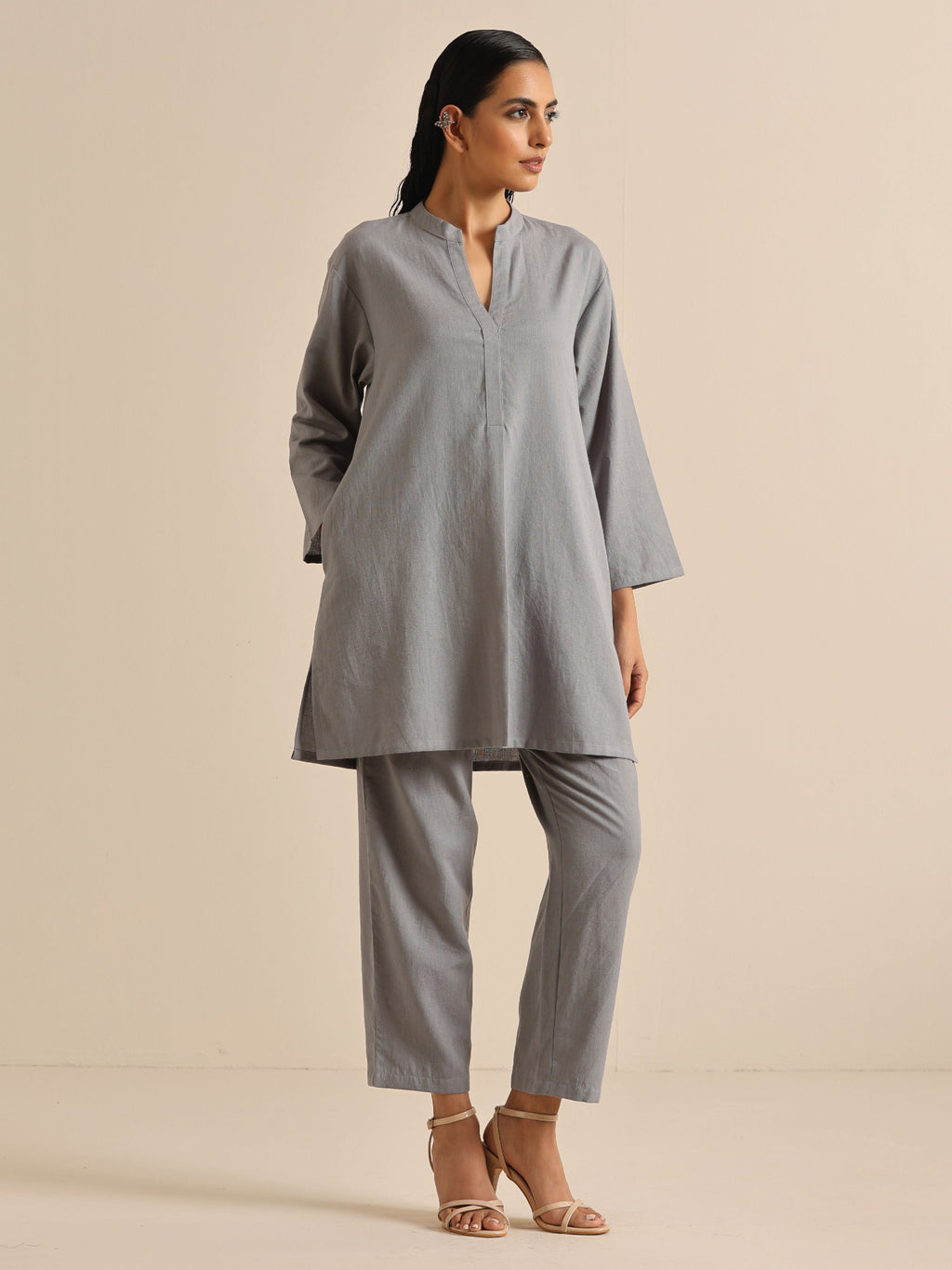 trueBrowns Steel Blue Khadi Relaxed Co-Ord Set