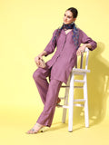 InWeave Women's Mauve Coord Set With Indigo Kalamkari Scarf