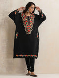 trueBrowns Black Kashmiri Embroidered Woollen Phiran Kurta