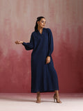 trueBrowns Dark Blue Cotton Dobby Dress