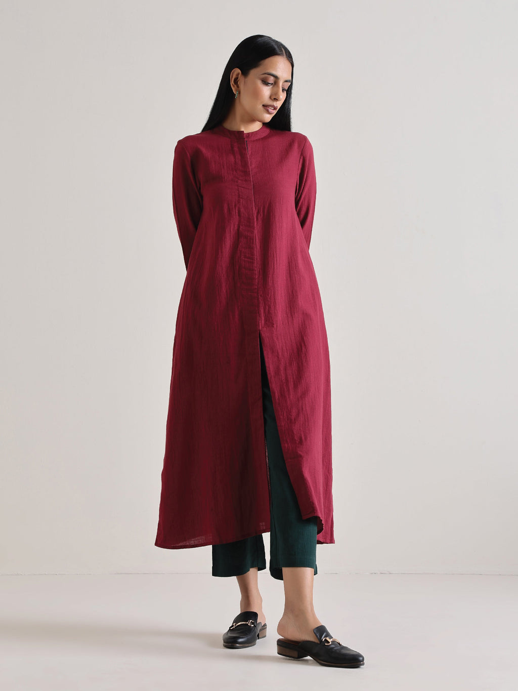 trueBrowns Maroon Placket Kurta Pant Set