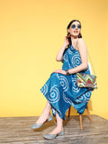 InWeave Women's Blue Bandhani Motif One Shoulder Palazzo Set
