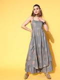 InWeave Women's Grey Gold Strappy Kurta Set