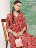 InWeave Women's Peach Camelia Printed Ethnic Kurta Set