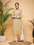 InWeave Women's Sunset Boota Print Gota Straight Kurta