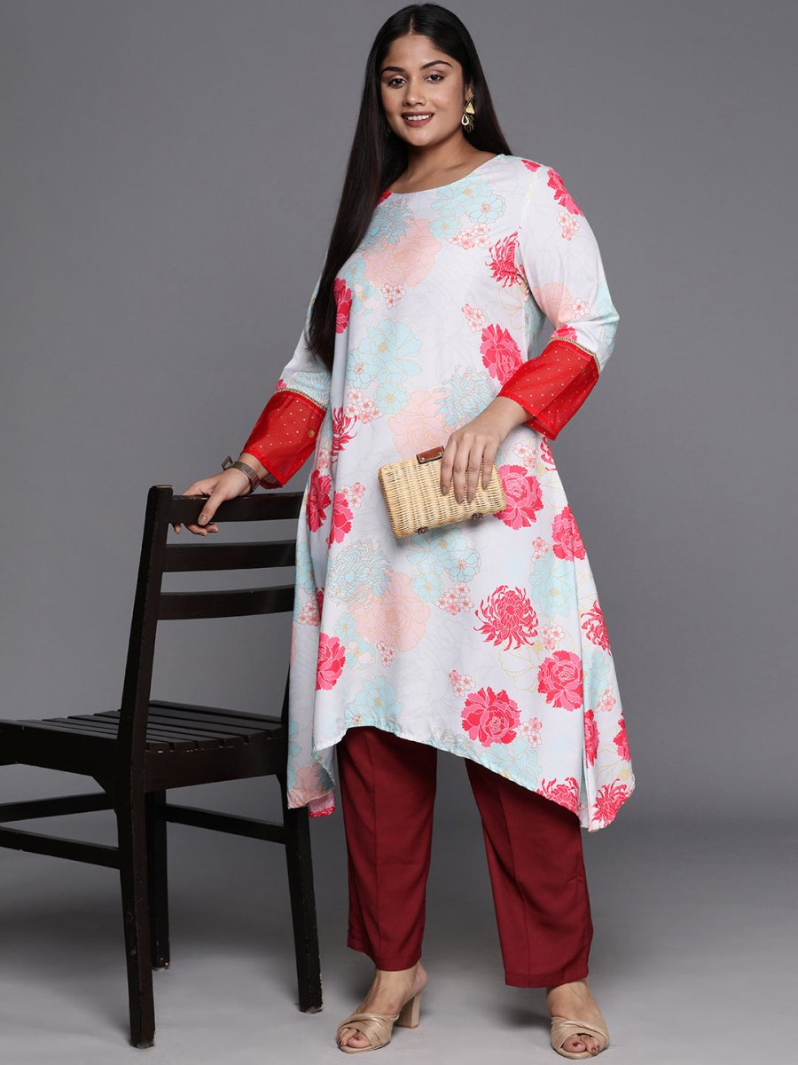 Ahalyaa Plus Size Floral Printed Floral Crepe Kurta