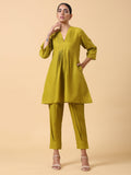 trueBrowns Cotton Linen Lime Green Pleated Co-Ord Set | Relove