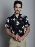 Jainish Men's Floral Printed Formal Shirts - Black