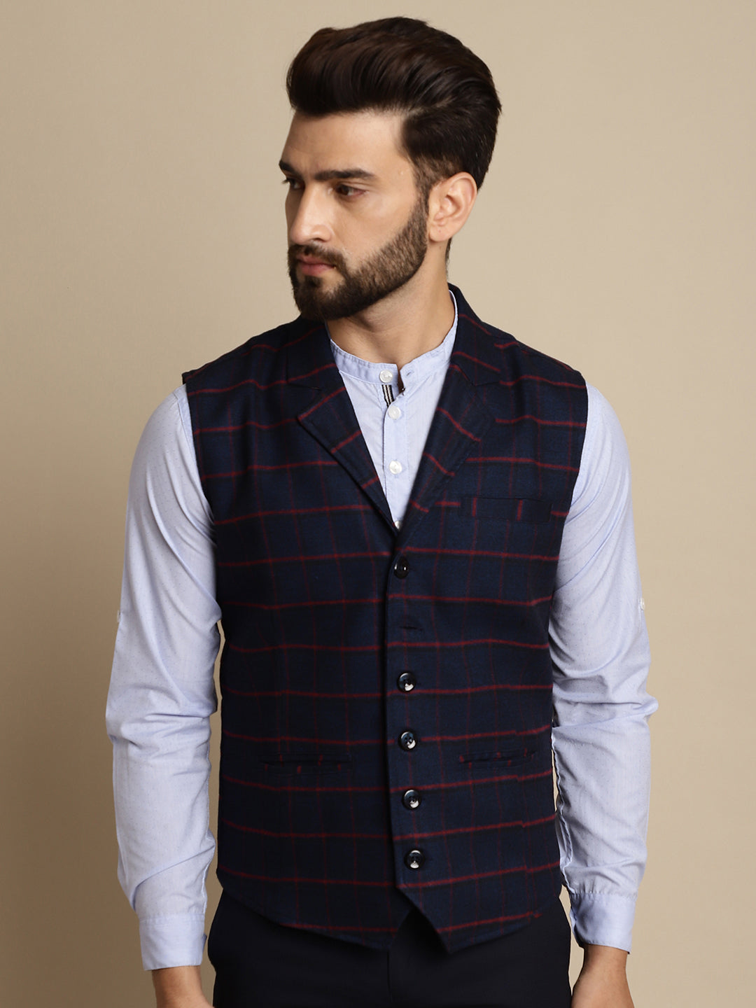 Even Apparels Men's Blue Waistcoat with Notched Lapel