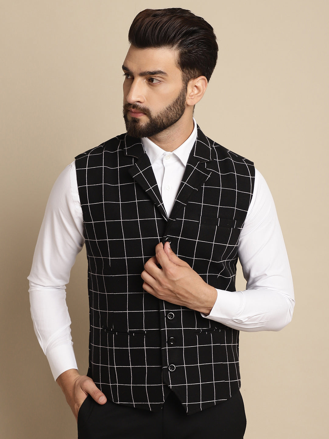 Even Apparels Men's Black Wool Waistcoat with Notched Lapel