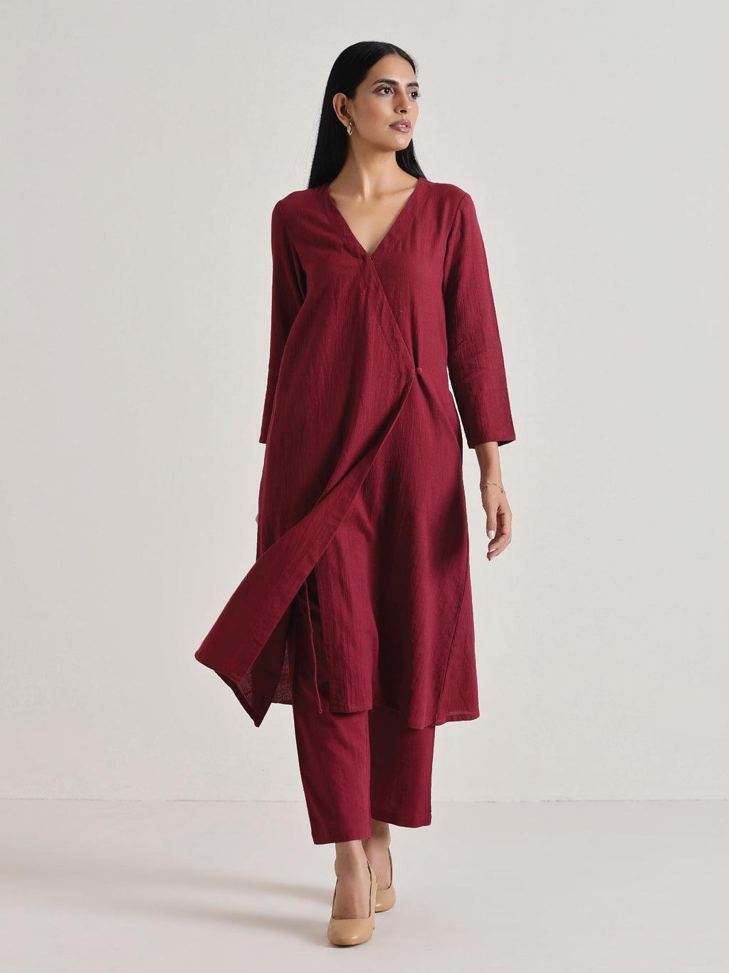 trueBrowns Maroon Angrakha Kurta Set