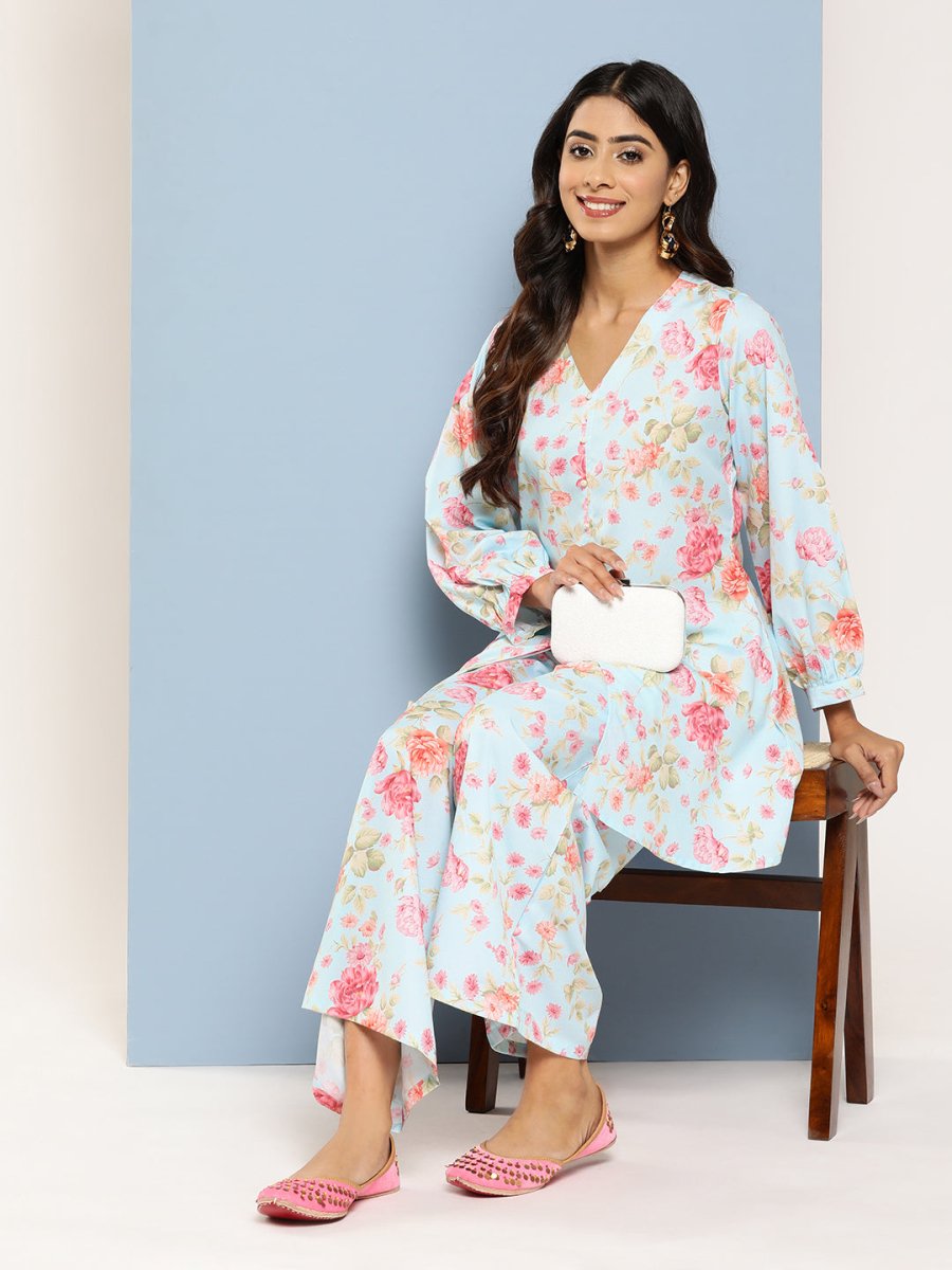 Ahalyaa Women Floral Printed Regular Tunic with Palazzos