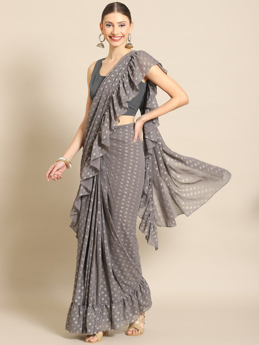 Ahalyaa Printed Ready To Wear Ruffles Saree