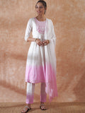 InWeave Women's White Lurex Pink Dye Patch Gota Anarkali Kurta Set W Dupatta