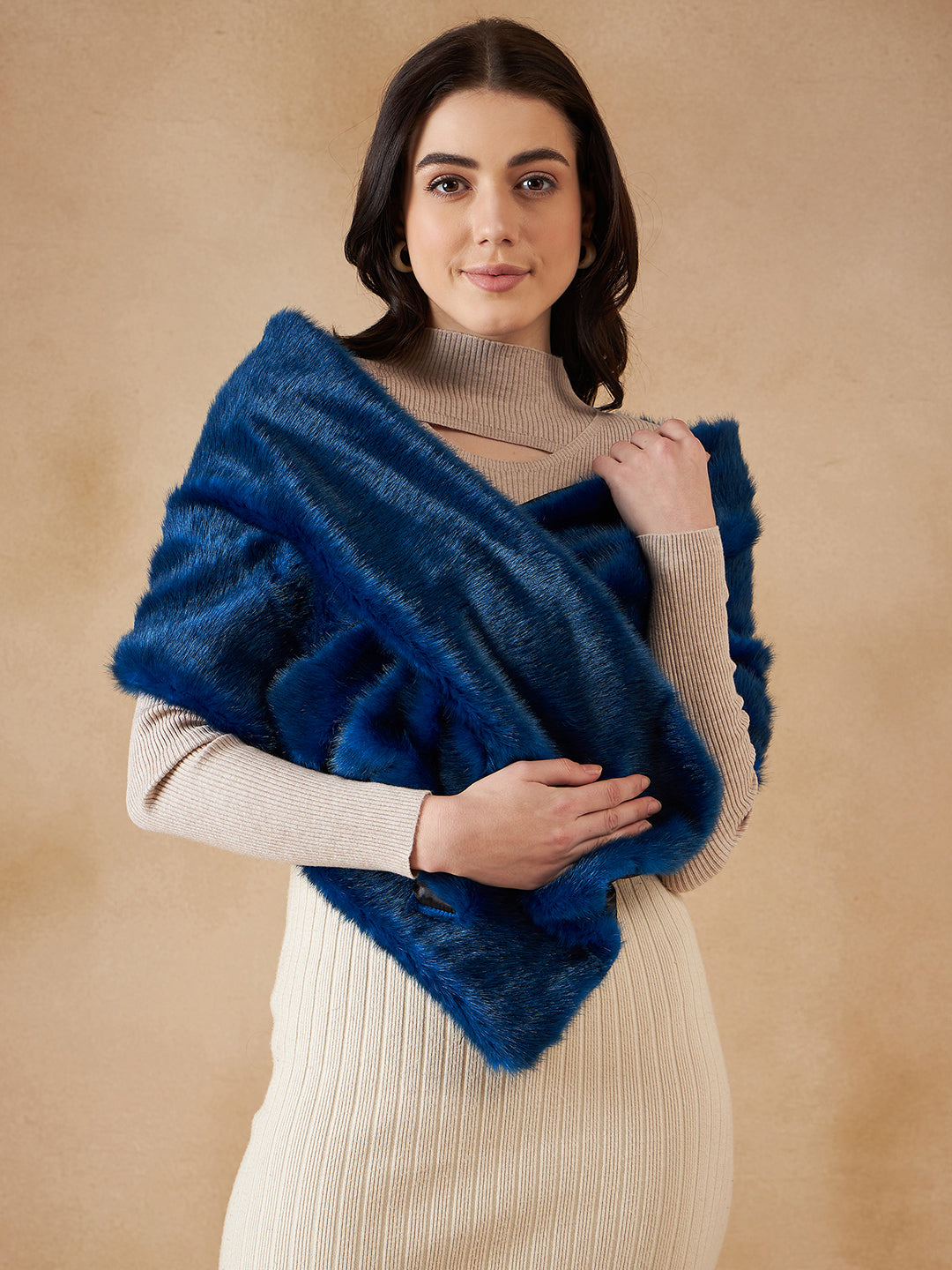 InWeave Women's Royal Blue Long Faux Fur Cape