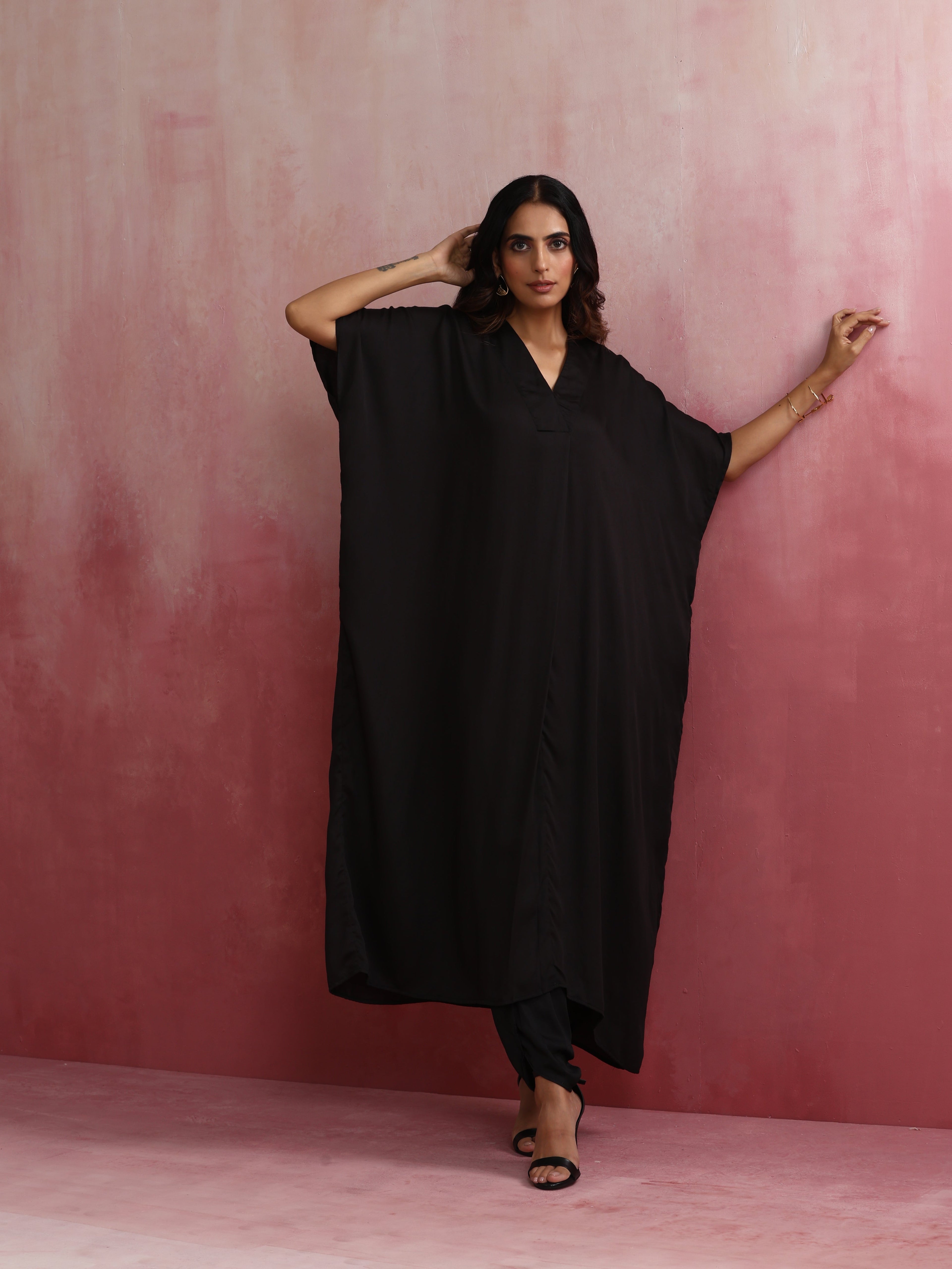 trueBrowns Black Modal Kaftan Kurta Set