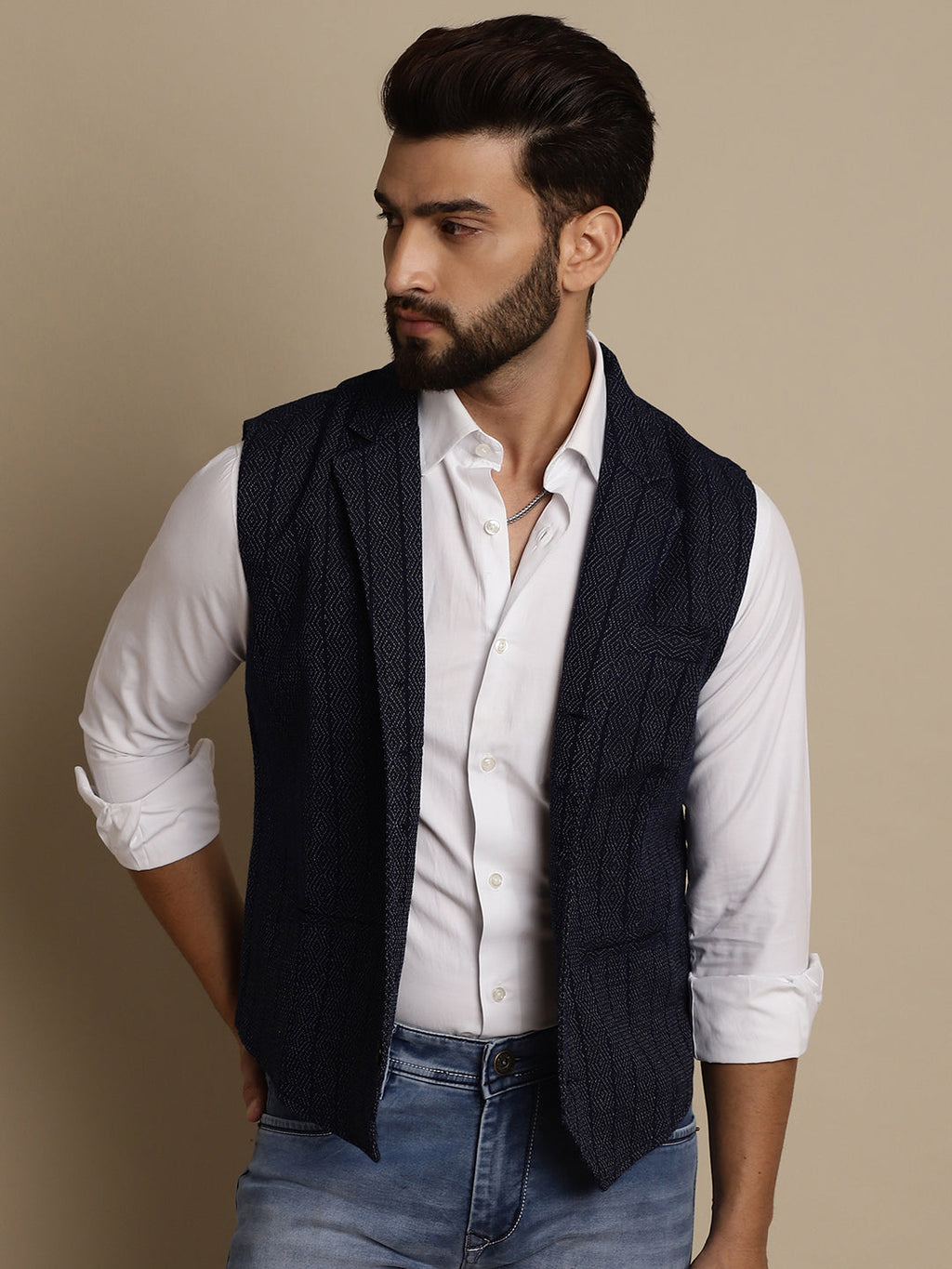 Even Apparels Men's Blue Waistcoat with Notched Lapel