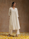 trueBrowns Ivory Gold Cotton Flared Kurta Set