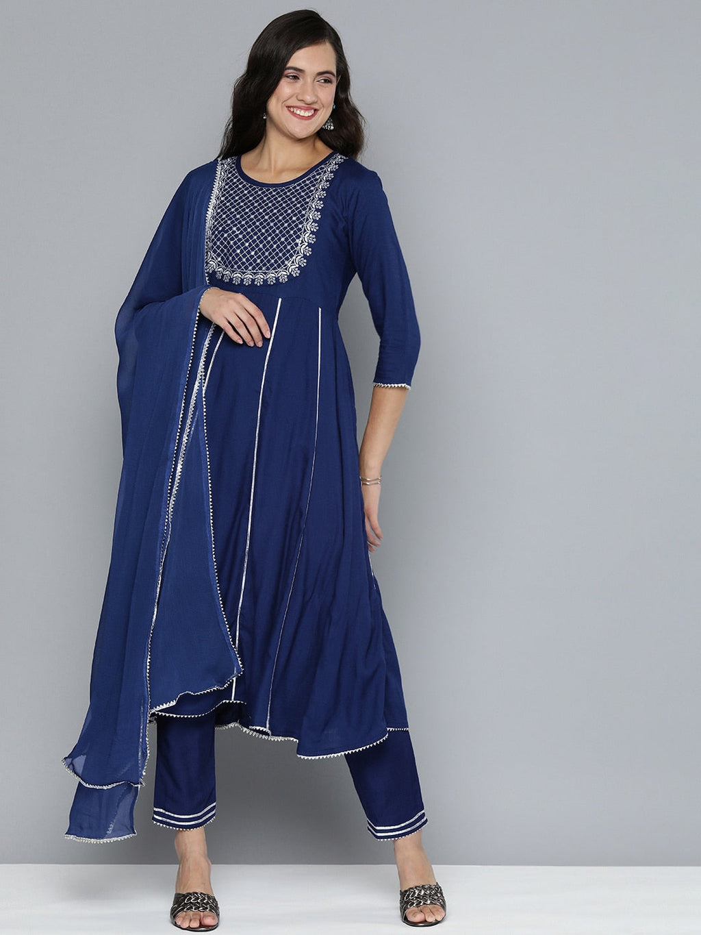 HERE&NOW Ethnic Motifs Embroidered Gotta Patti Kurta With Trousers & With Dupatta