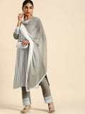 All About You Women Embroidered Chikankari Kurta With Trousers & With Dupatta