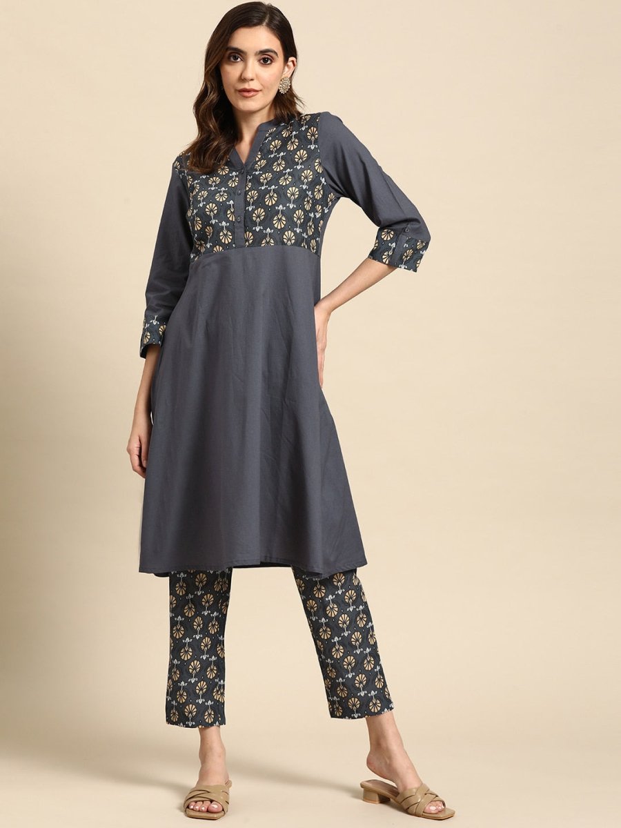 All About You Women Motifs Yoke Design A-Line Kurta with Trousers